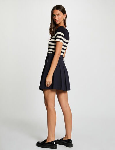 Pull col rond &agrave; rayures bleu marine femme