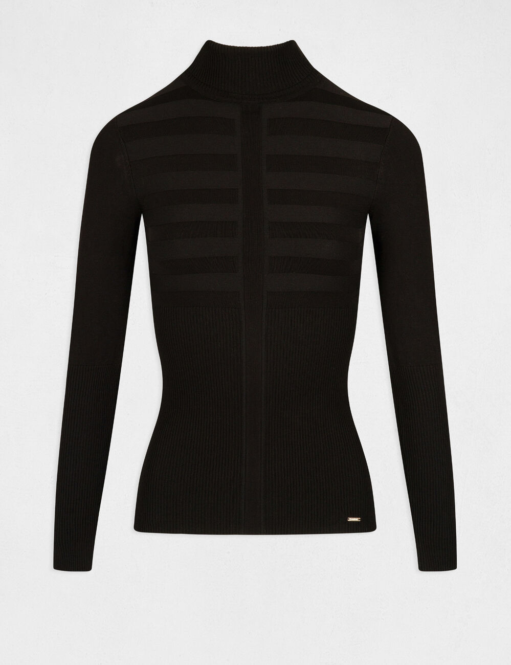Pull col roul&eacute; cintr&eacute; noir femme
