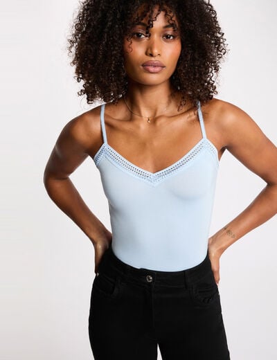Tanktop met dunne bandjes kant hemelsblauw vrouw
