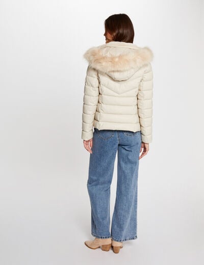 Getailleerde leren look jas ivoor vrouw