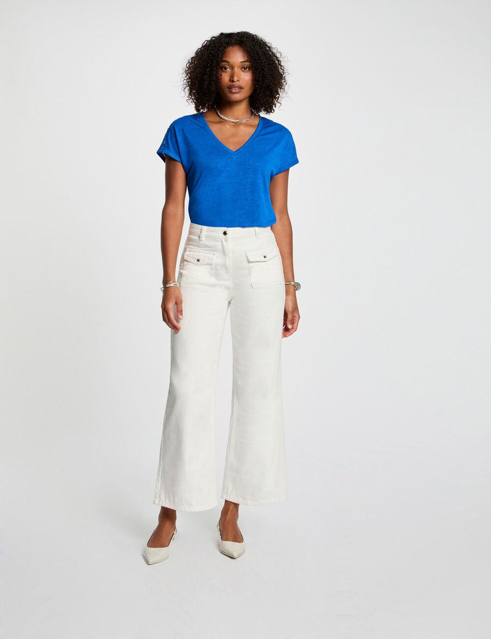 T-shirt met korte mouwen bleu electrique vrouw