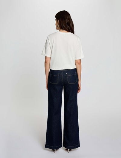 Wijde jeans met versieringen ruw denim vrouw