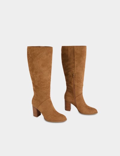 Botte hautes su&eacute;dine beige femme