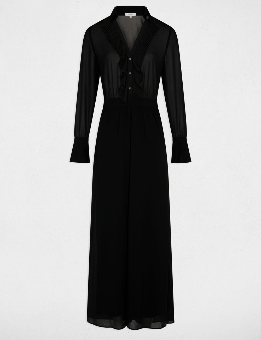 Combinaison fluide col &agrave; revers noir femme