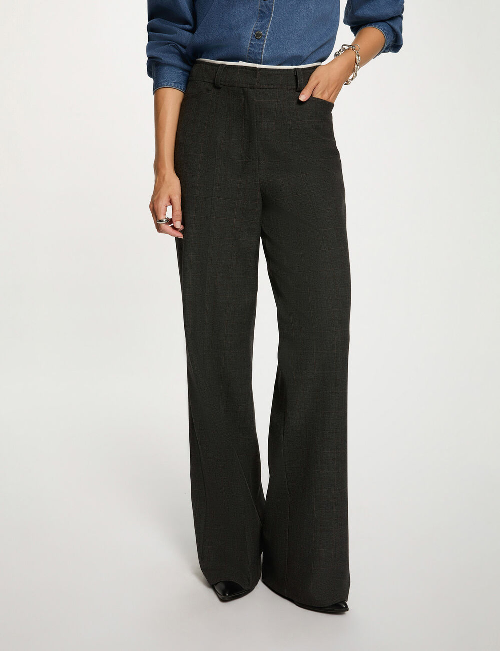 Pantalon large taille haute gris moyen femme