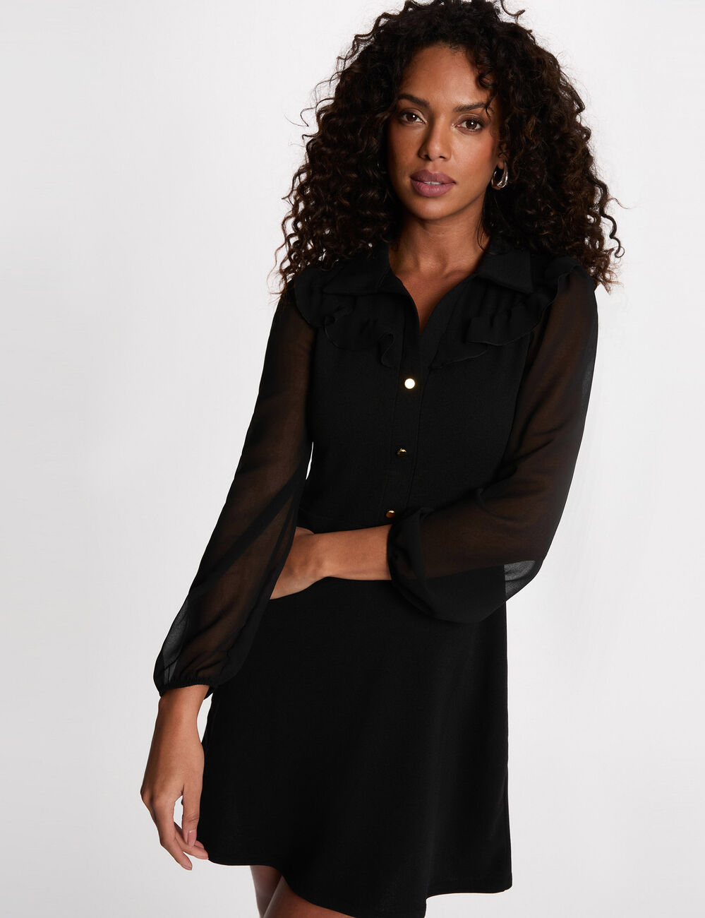 Korte jurk met reverskraag zwart vrouw