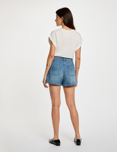 T-shirt court col v blanc femme