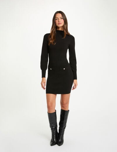 Robe courte col roulé noir femme