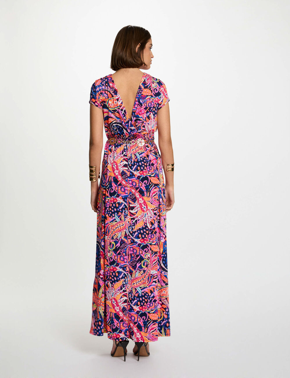 Robe longue droite imprimée multicolore femme