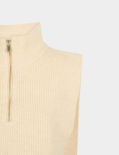 Poncho col zippé ivoire femme