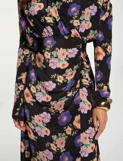 Robe longue satinée multicolore femme