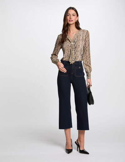 Pantalon jambe large 7/8ème denim brut femme
