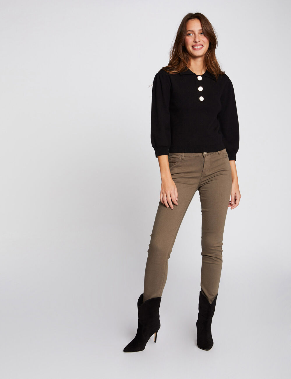 Skinny broek met lage taille brons vrouw