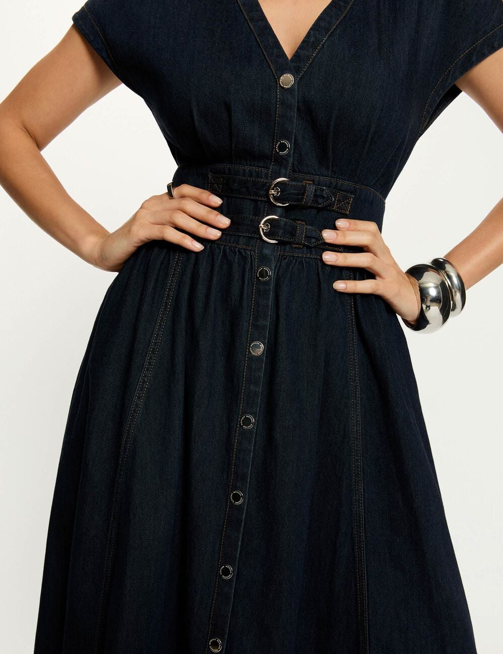 Midijurk van denim bleu vrouw