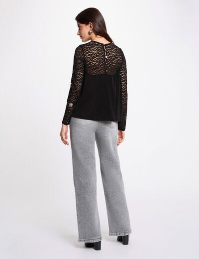 T-shirt kant lange mouwen zwart vrouw