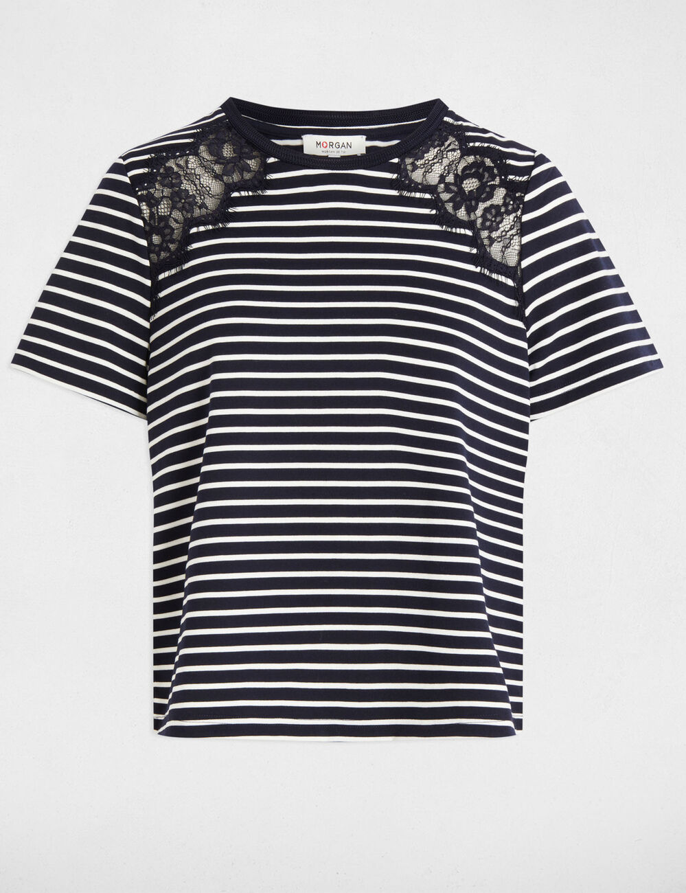 Gestreept T-shirt met korte mouwen marineblauw vrouw