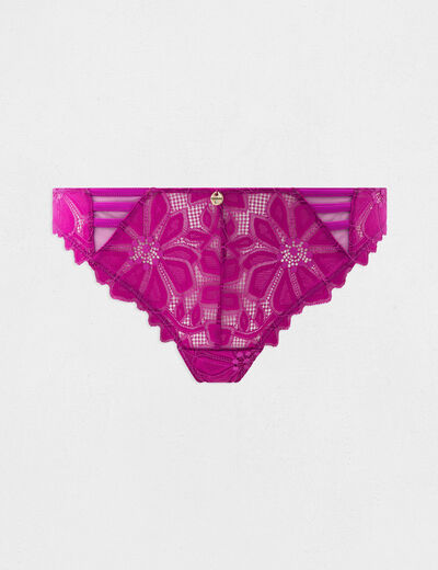 Tanga en dentelle violet femme