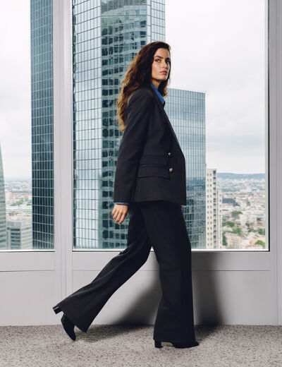 Hoge taille wijde broek mediumgrijs vrouw