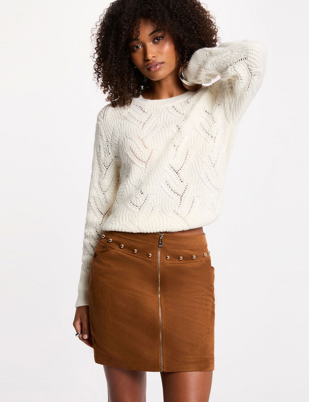 Jupe courte ajust&eacute;e marron cognac femme