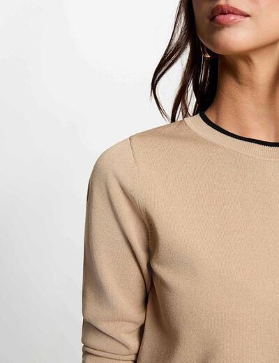 Trui met ronde hals en lange mouwen beige vrouw