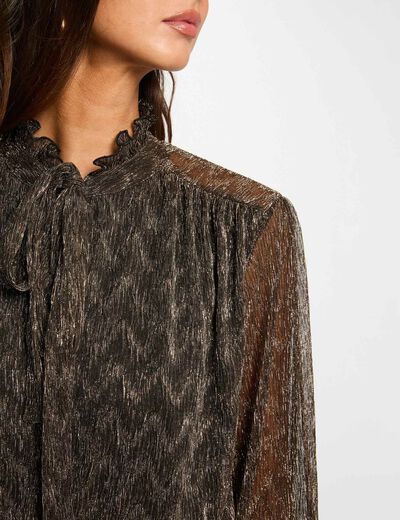 T-shirt met lavallièrekraag goudgeel vrouw