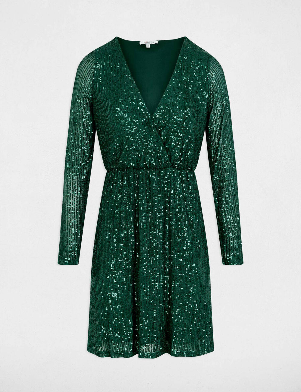 Robe courte ajustée sequins vert fonce femme