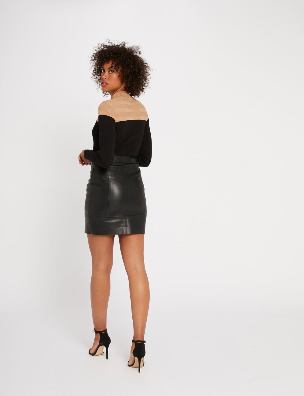 Pull manches longues col montant camel femme