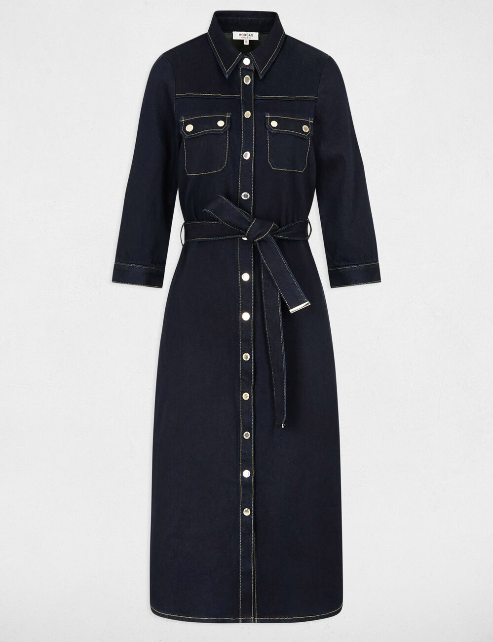 34 jurk met knopen ruw denim vrouw 3/4 jurk met knopen ruw denim vrouw