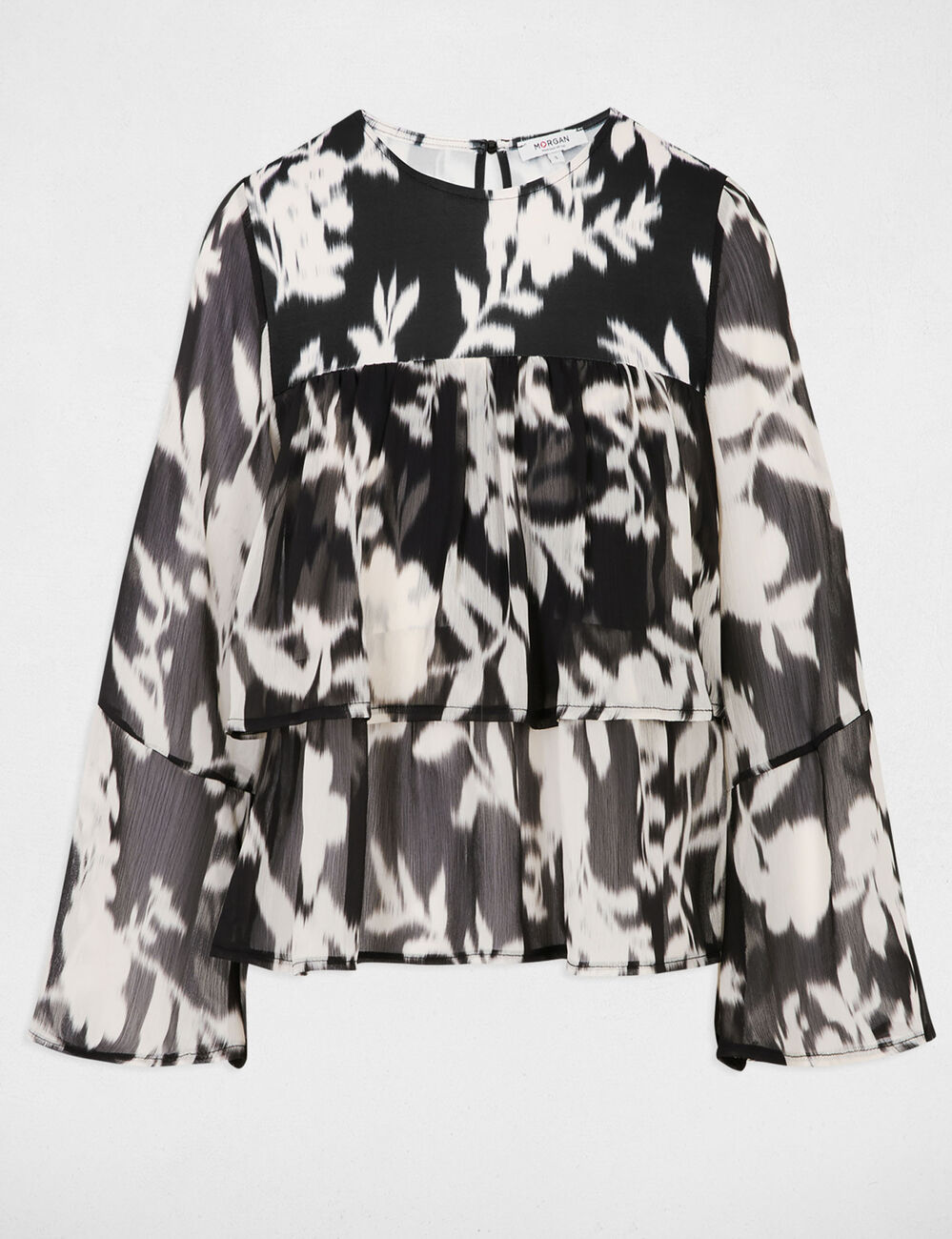 T-shirt voile imprimé noir femme