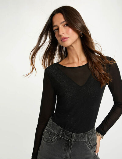 T-shirt cintré manches longues noir femme