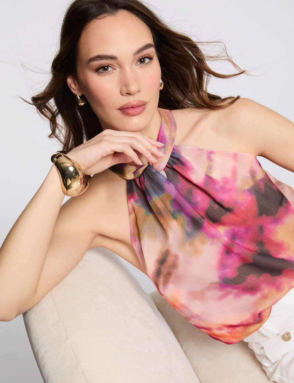Mouwloze blouse met print meerkleurig vrouw