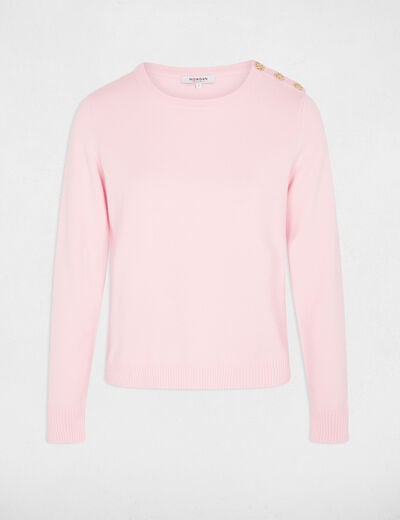 Pull col rond boutons rose clair femme