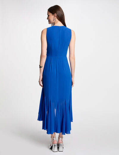 Soepele rechte midi-jurk bleu electrique vrouw