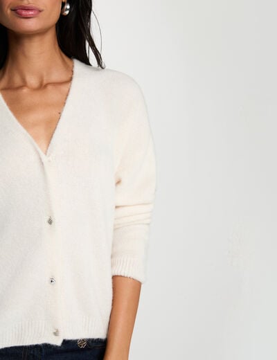 Gebreid vest met V-hals ivoor vrouw