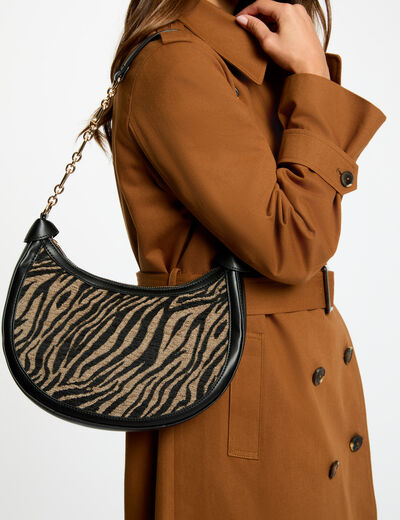 Sac demi-lune zébré noir femme