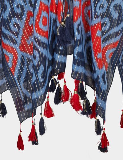 Cape met print en kwastjes meerkleurig vrouw