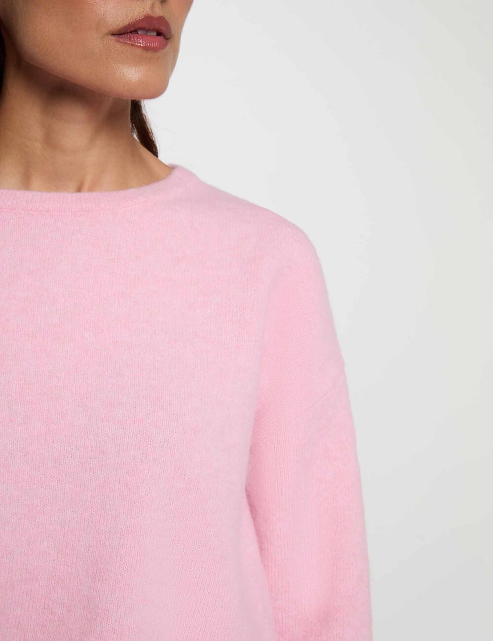 Pull col rond rose pastel femme