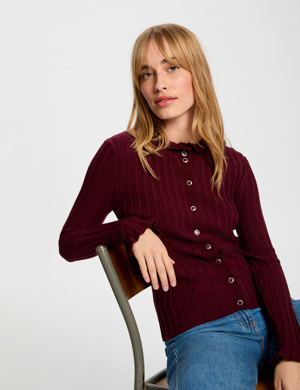pull col montant ajuste prune femme Pull col montant ajusté prune femme