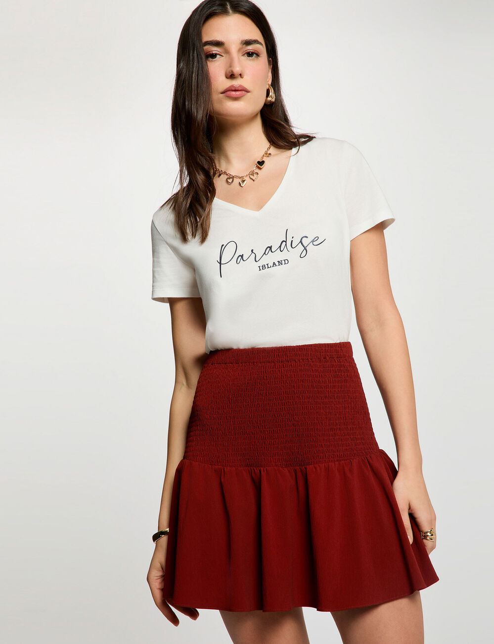 Jupe courte ajust&eacute;e marron cognac femme