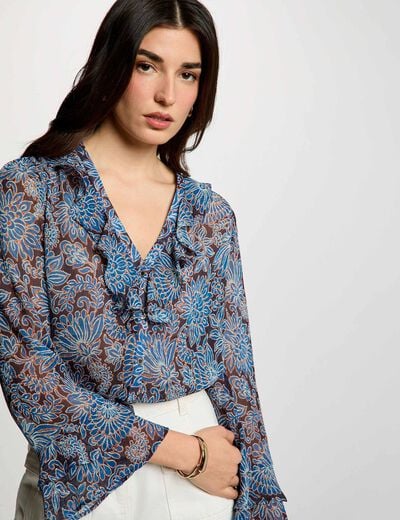 Getailleerd voile overhemd meerkleurig vrouw