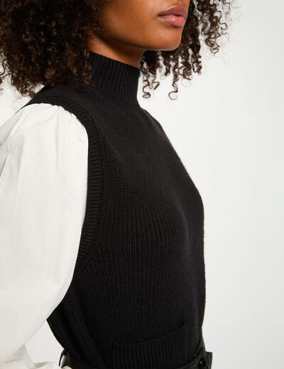 Pull court sans manches noir femme