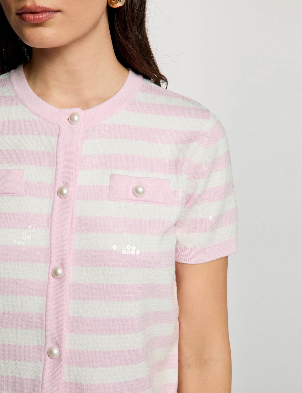 Gestreept vest met pailletten roze vrouw