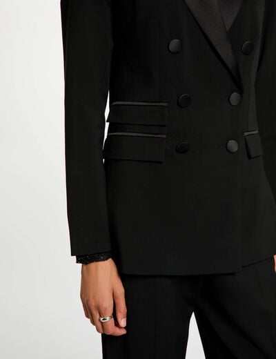 Satijnen blazer met reverskraag zwart vrouw