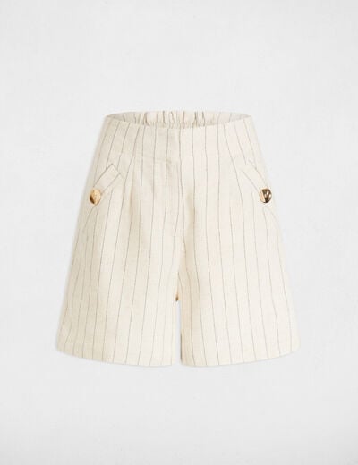 Gestreepte shorts met hoge taille beige vrouw