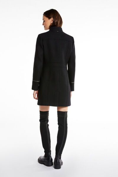 Manteau cintré zippé avec clous noir femme
