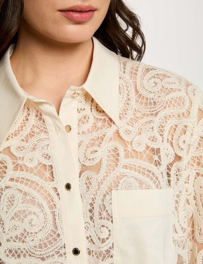 Chemise dentelle manches longues creme femme