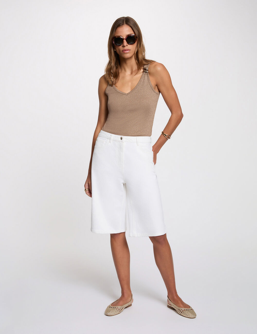 Getailleerd V-hals tanktop taupe vrouw