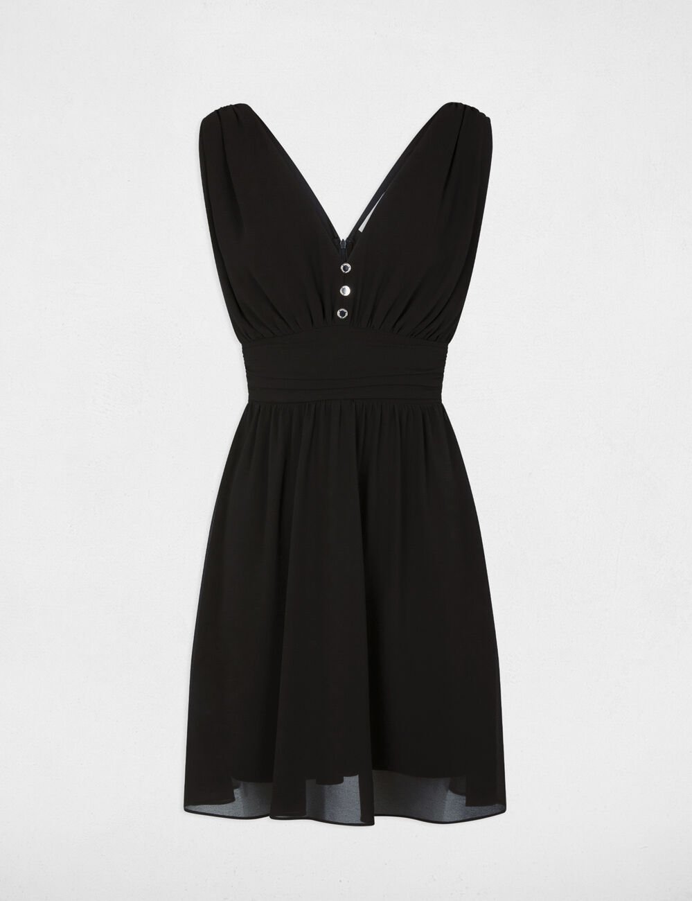 Korte vloeiende uitlopende jurk zwart vrouw