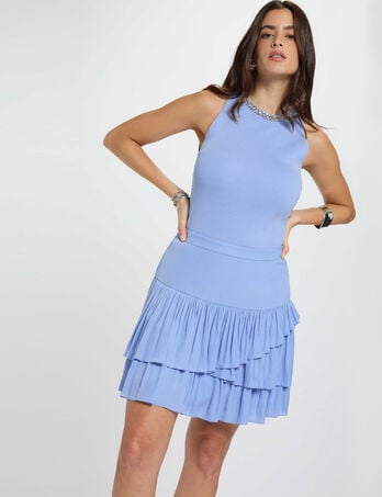 Jupe courte ajust&eacute;e bleu femme