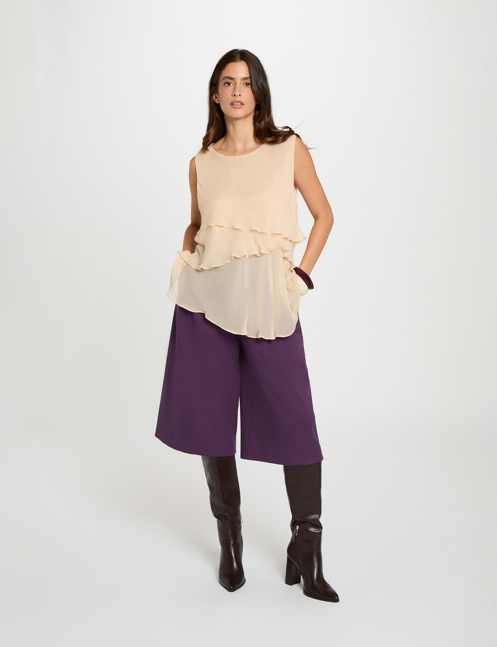 Mouwloze voile blouse poeder roze vrouw